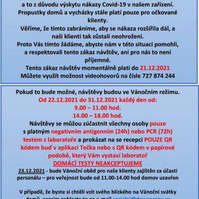 Zákaz návštěv v Domově od 9.12.2021